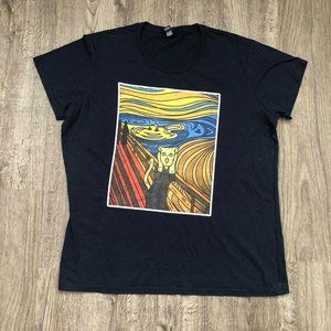 NEW Cat "The Scream" of Nature Edvard Munch Expressionism Navy T-Shirt Size XL